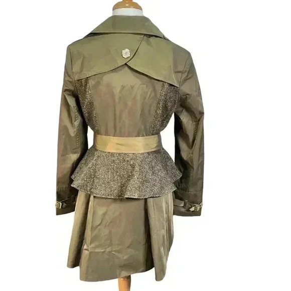 Steve Madden Tweed Panel Peplum Trench Coat Size Medium NWOT - Picture 7 of 16